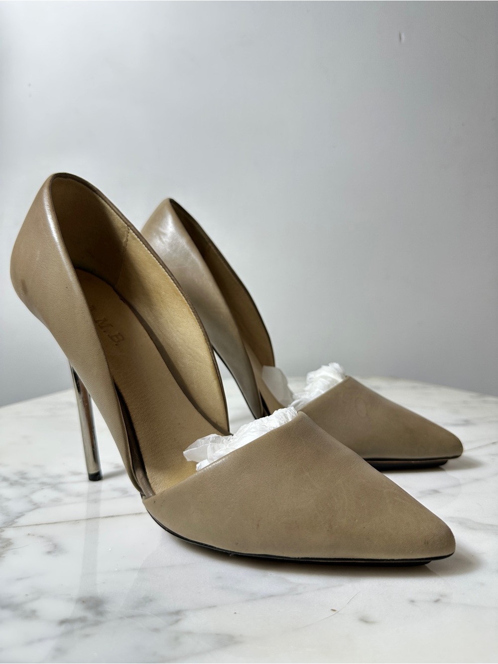 L.A.M.B. Taupe Pointed Toe Stiletto Pumps
